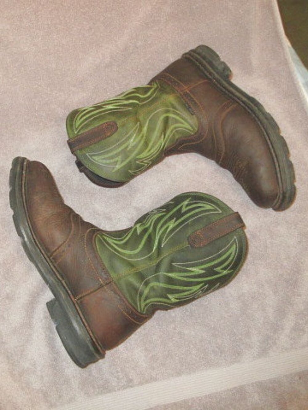 Ariat Sierra Shock Shield Steel Toe Work Boots Mens 12 D Green Leather Western